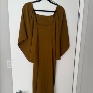Zara Olive Brown Long Sleeve Square Neck Maxi Dress